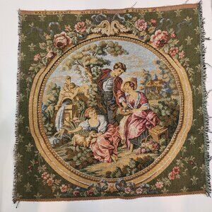 Vintage Goblys Of France Cotton Tapestry Of Couple In 18th Century Scene 20x20